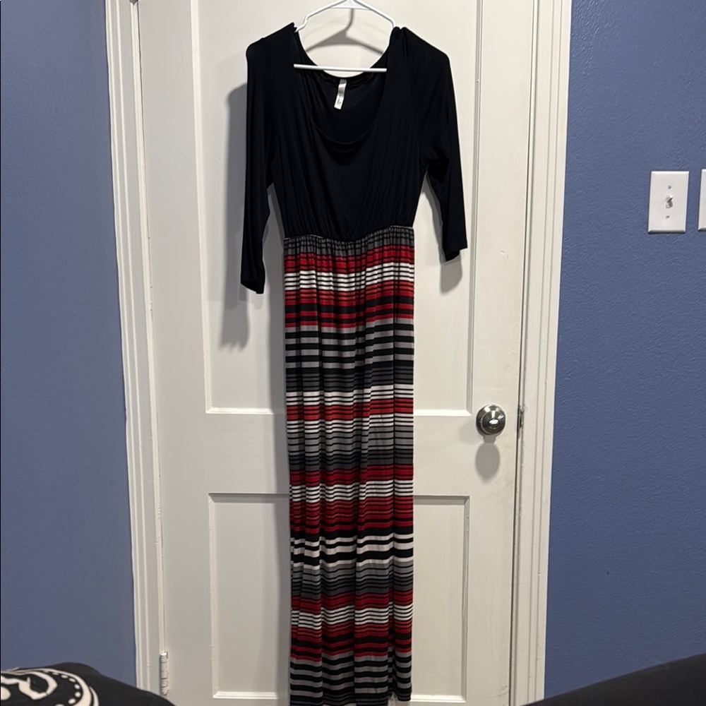 Striped Black and Red Maxi Dress